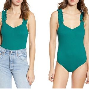 BP. Ruffle Strap Ribbed Bodysuit